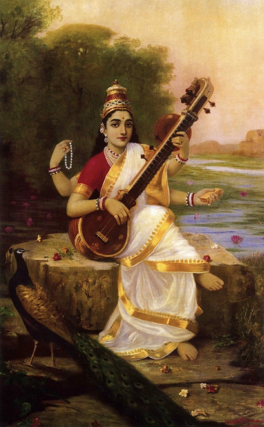 Goddess Saraswati - Raja Ravi Varma Printed Art Copy Frame