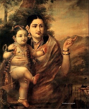 Lord Sri Krishna and Yashoda Picture (Raja Ravi Varma Art Copy Printed) with Frame