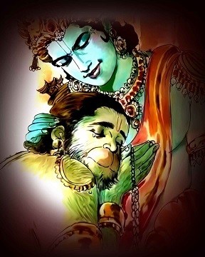 Lord Rama and Hanuman Printed Art Copy with Frame