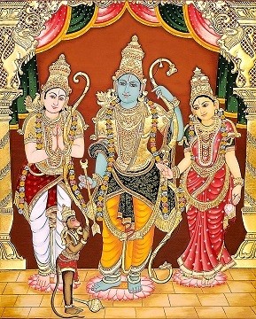 Lord Rama, Hanuman, Lakshman and Goddess Sita Picture Print with Frame