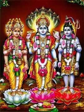 Lord Vishnu, Shiva & Brahma Picture Print with Frame