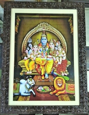 Lord Shiva, Ganesh &amp; Goddess Parvati - Matt Laminated Photo Frame