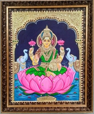 Goddess Lakshmi Devi - Tanjore Art work Gold Foil Frame