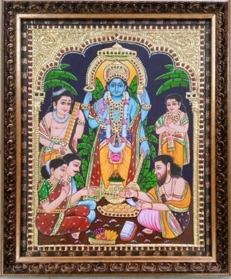 Lord Satyanarayana Swamy - Tanjore Art work Gold Foil Frame