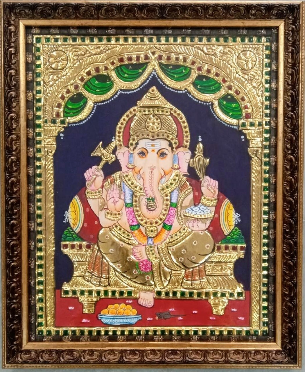 Lord Ganesh - Tanjore Art work Gold Foil Frame