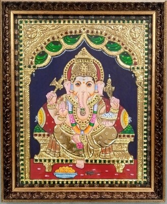 Lord Ganesh - Tanjore Art work Gold Foil Frame