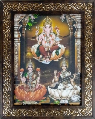 Lord Ganesh, Goddess Lakshmi &amp; Saraswati Photo Frame