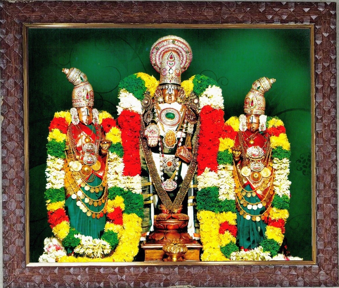 Lord Balaji with Goddess Sridevi & Bhudevi Picture Print with Frame