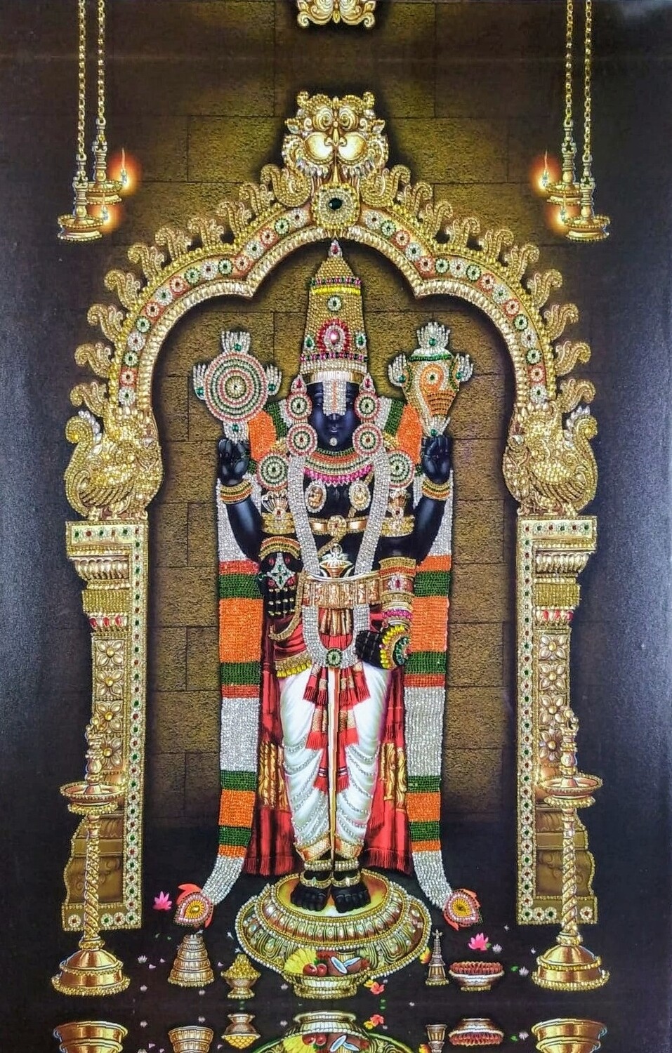 Lord Balaji and Goddess Lakshmi - Rich Stone work crafted Photo Frame 30&quot; x 40&quot; size