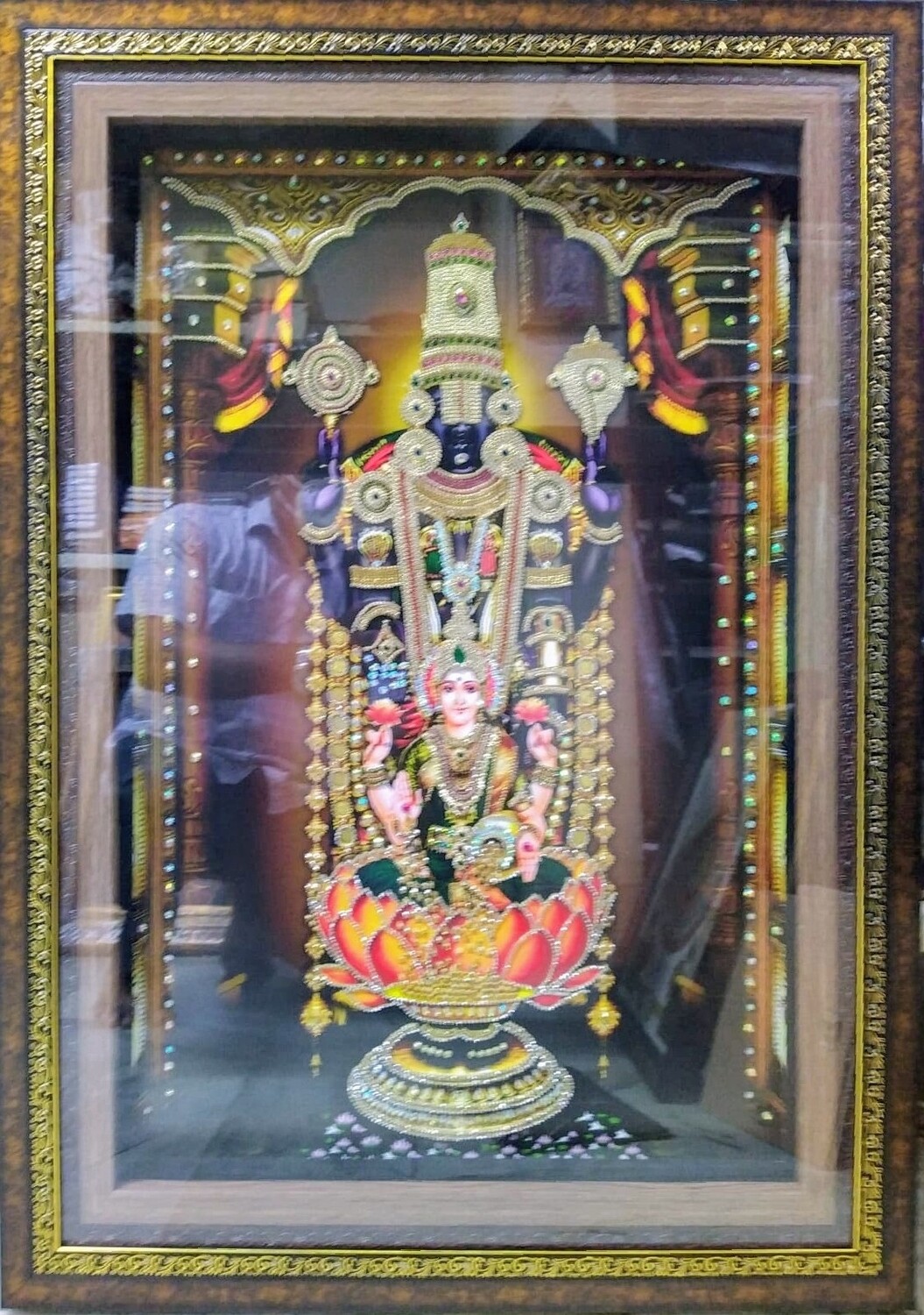 Lord Balaji and Goddess Lakshmi - Rich Stone work crafted Lighting Photo Frame 30" x 40" size