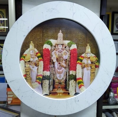 Lord Balaji,  Goddess Sridevi &amp; Bhudevi Photo Frame - Round shape