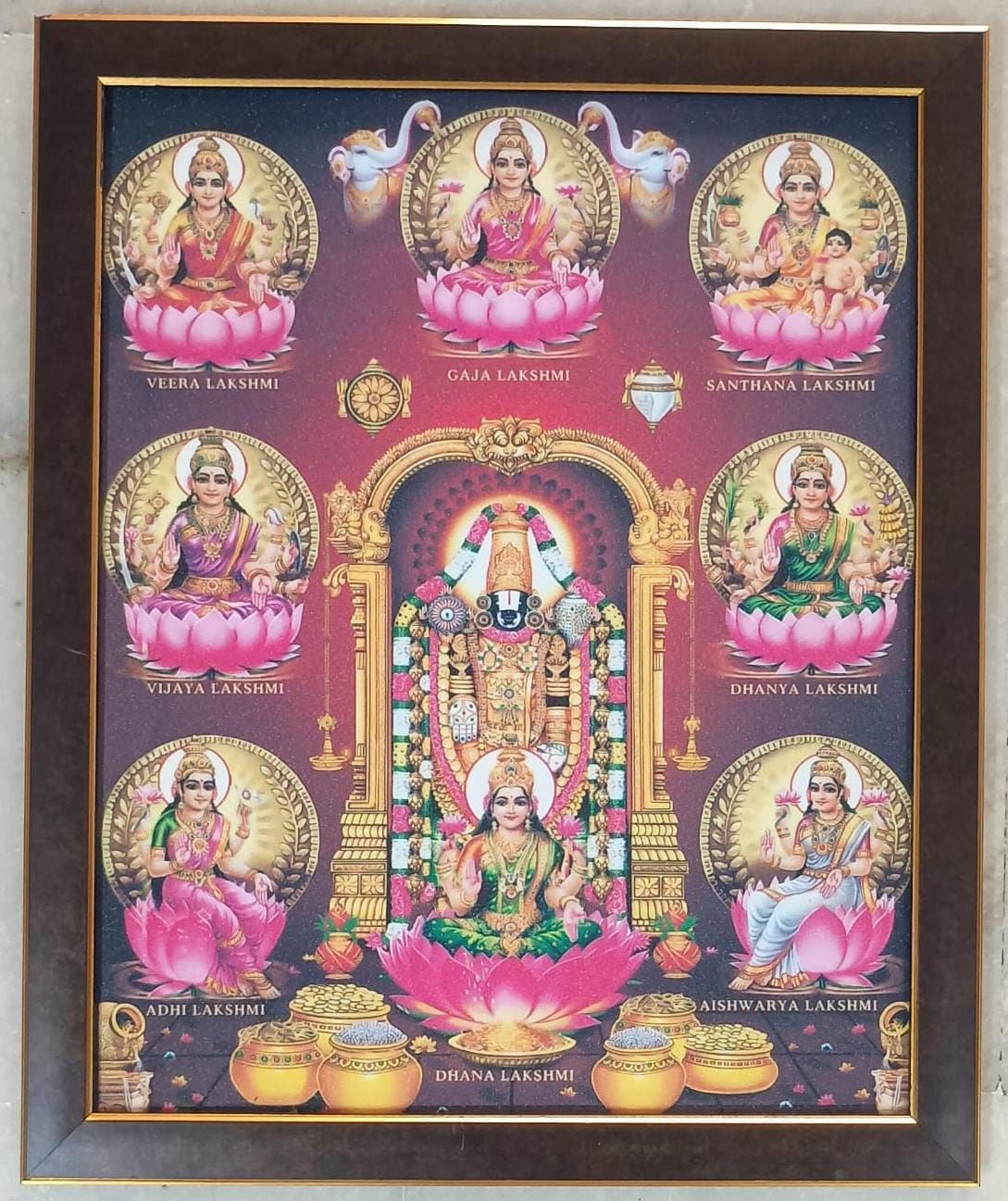 Lord Balaji and Goddess Ashta Lakshmi Picture Print with Frame