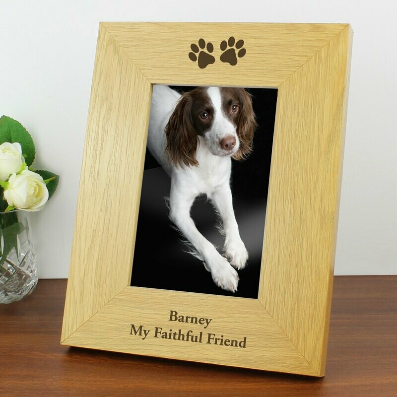 Personalised Paw Prints Oak Finish Photo Frame