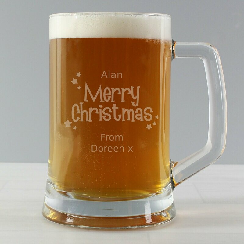 Personalised Merry Christmas Pint Glass Tankard