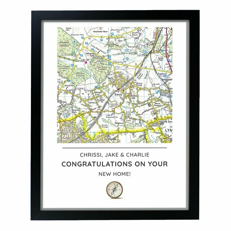 Personalised Present Day Framed Map of New Home
