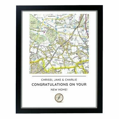 Personalised Present Day Framed Map of New Home