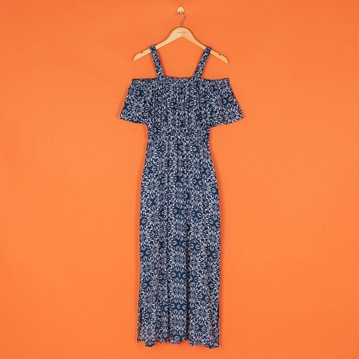 Navy Blue & White Print Dress