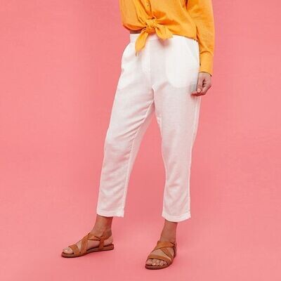 White Linen Turn Up Trousers