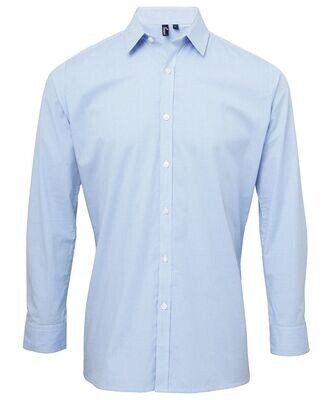 Premier Men's Microcheck (Gingham) Long Sleeve Light Blue/White Shirt - Small