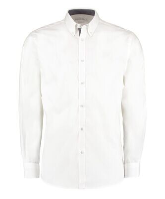 Kustom Kit Men''s Contrast Oxford Long Sleeve White/Charcoal Shirt - XL