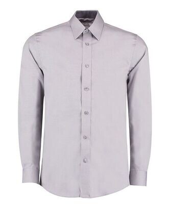 Kustom Kit Men's Contrast Oxford Long Sleeve Silver Grey/Charcoal Shirt - XL