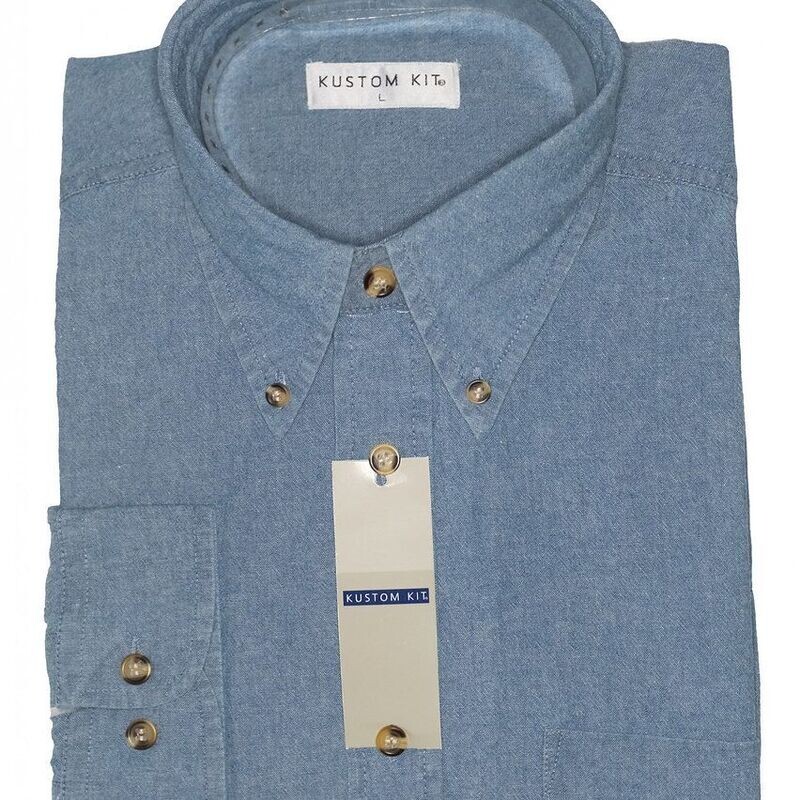 Mens Kustom Kit Denim Long Sleeve Casual Shirt - Medium