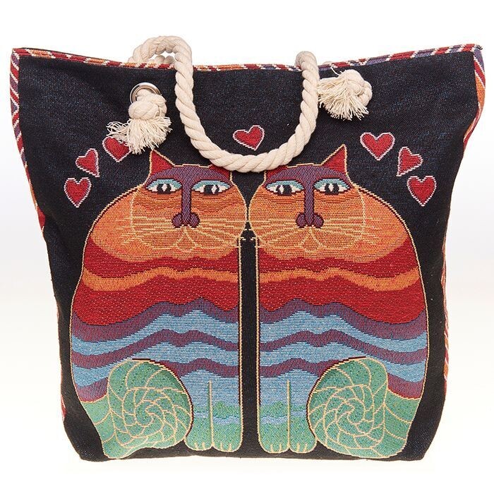 TAPESTRY DOUBLE MODERN CAT IMAGE TOTE BAG