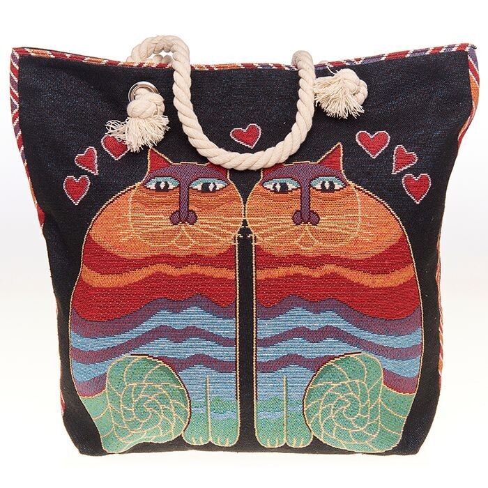 MODERN CAT IMAGE BLACK TOTE BAG