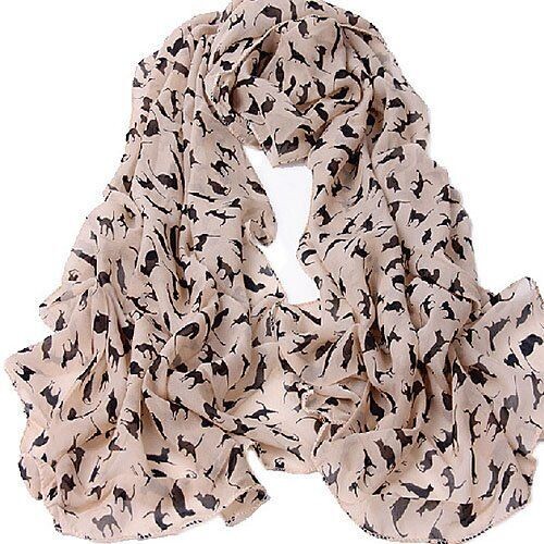 LADIE'S CAT DESIGN CHIFFON PINK SCARF
