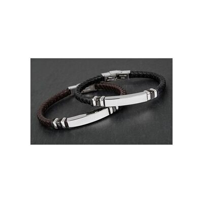 LEATHER & PLATED GENTS ID BRACELET