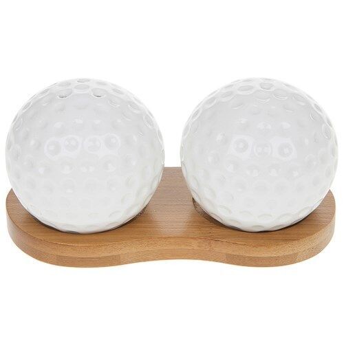 GOLF BALL CRUET SET ON WHITE BAMBOO BASE