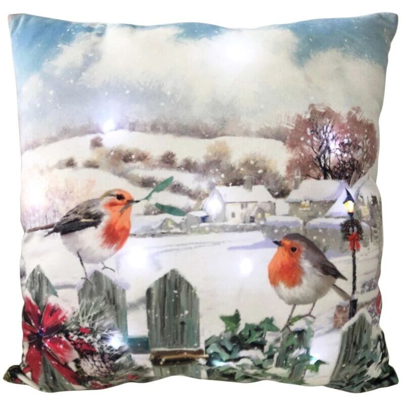 Xmas Robins LED Cushion