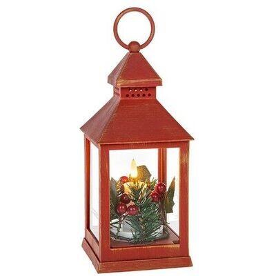 Christmas Red & Gold Lantern with LED "Flame" Candle