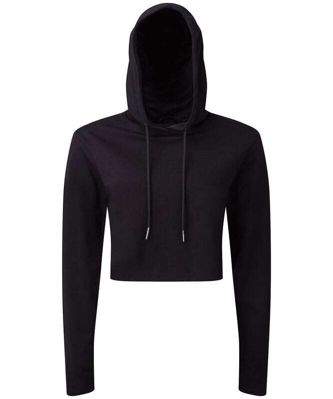 Ladies TriDri® Cropped Hooded Long Sleeve Black Top