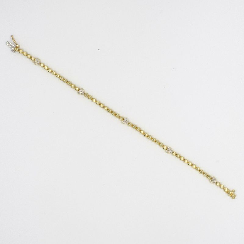 9ct yellow gold bead and white gold diamond set heart design bracelet