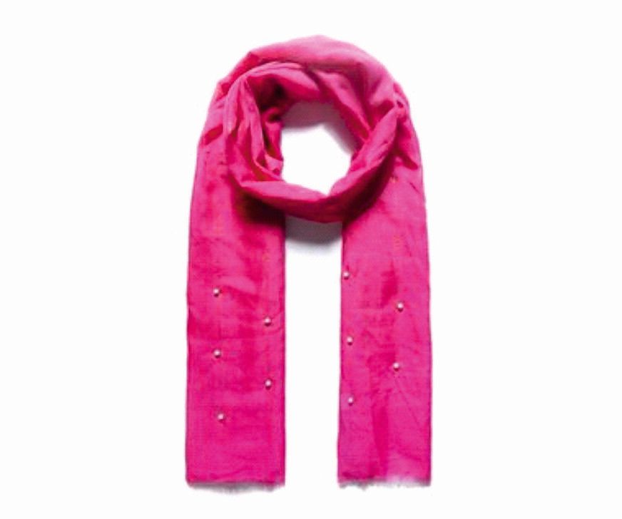 Hot Pink Glitter Scarf With Faux Pearls