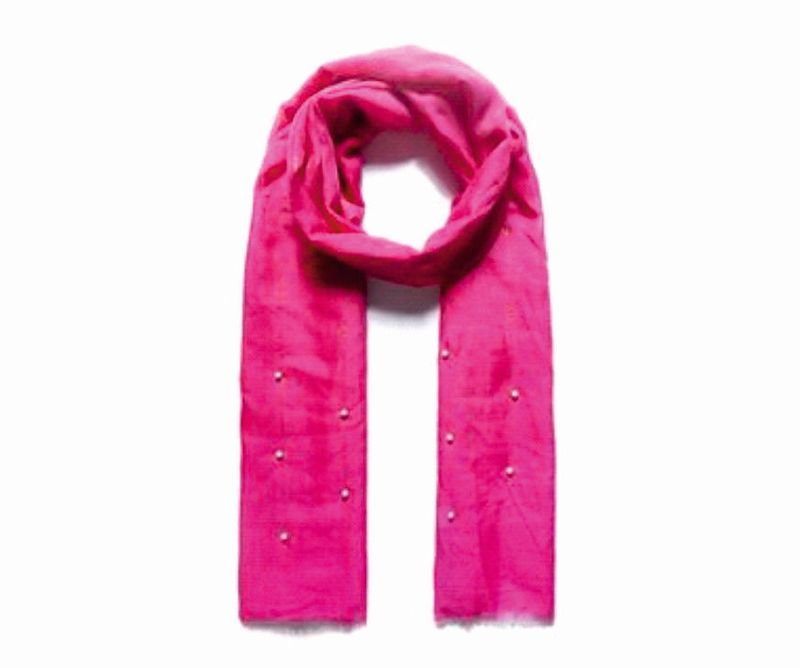 Hot Pink Glitter Scarf With Faux Pearls