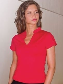 V Neck short sleeve red top with mandarin collar KK770