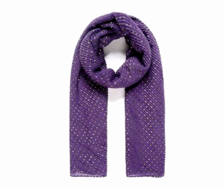 Purple With Multi Gold Metallic Mini Hearts Pleated Scarf (SPECIAL OFFER)