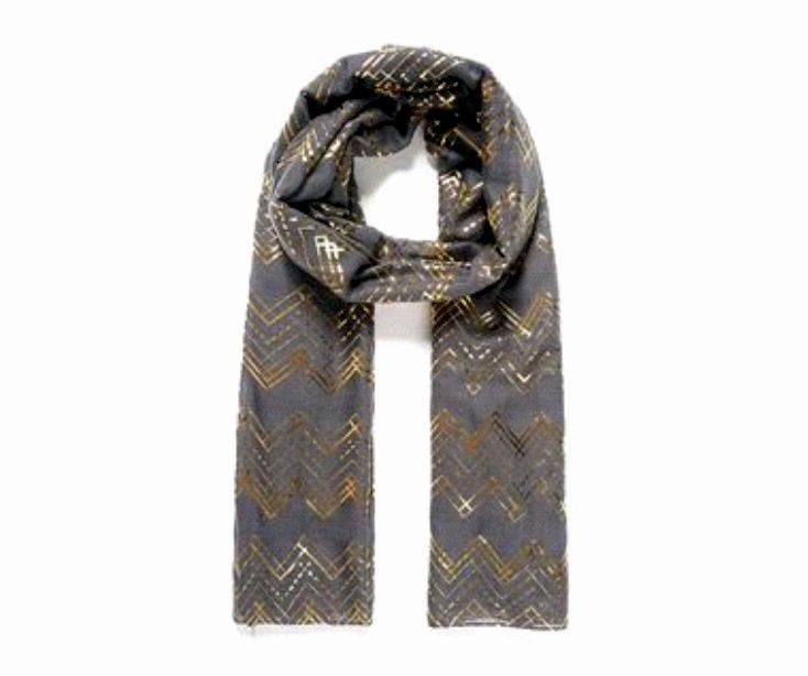 Smoke Grey Scarf With Metallic Gold Chevron Multi Print (SPECIAL OFFER)