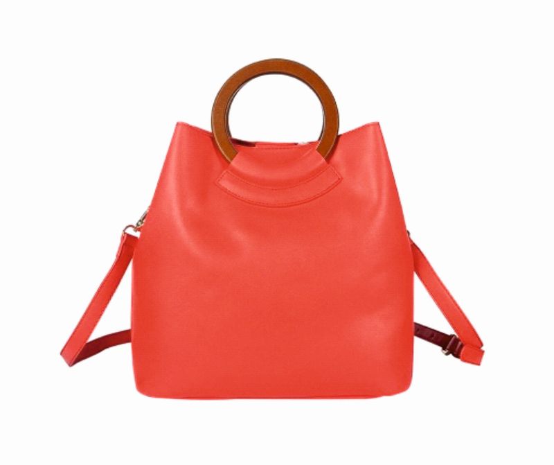 Red Circular Handle Tote Bag
