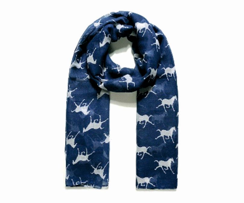 Navy Equestrian Horse Print Scarf