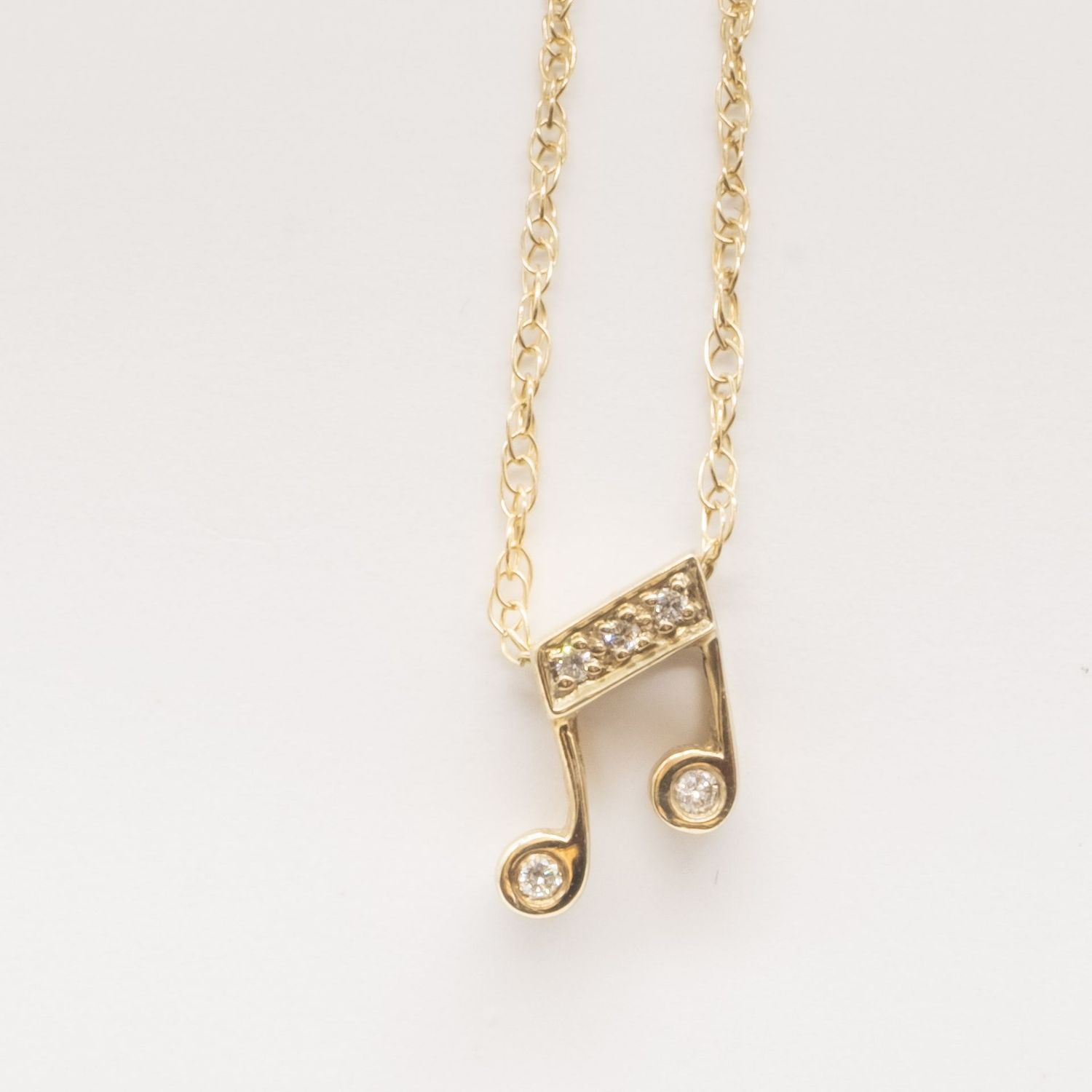9ct Yellow Gold Music Note Diamond Set Pendant & Chain