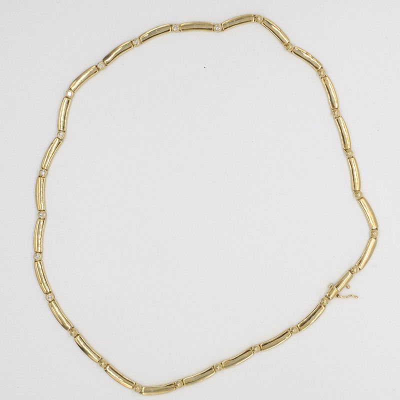 9ct Yellow Gold Diamond Set Curved Linked Necklet
