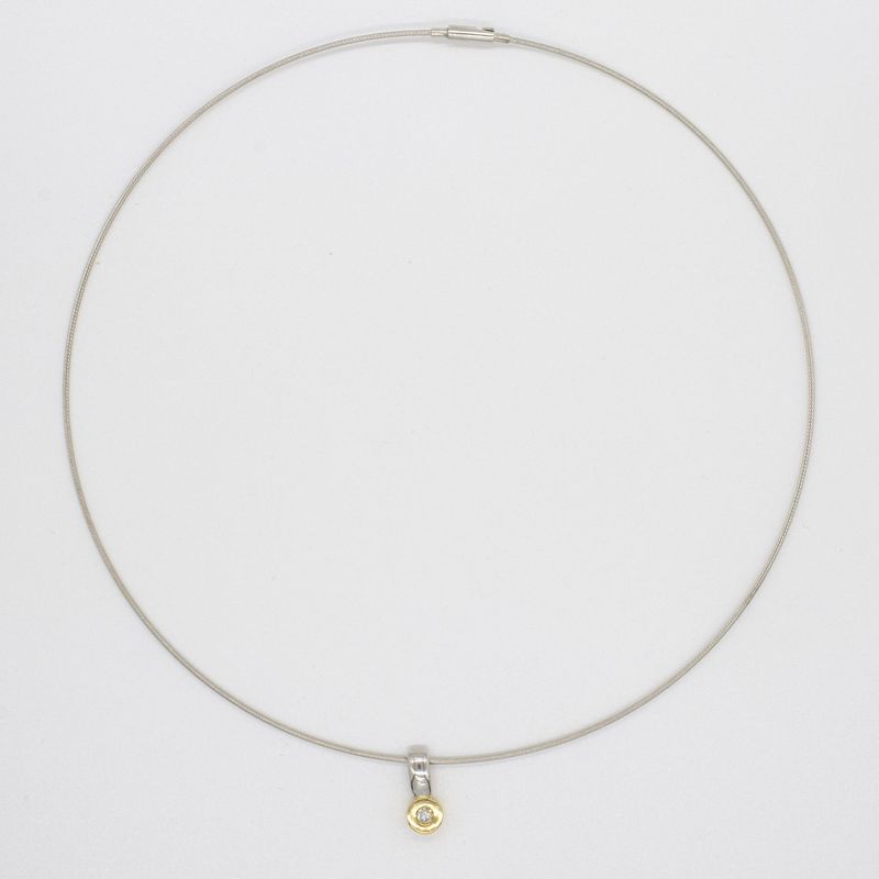9ct Yellow & White Gold Diamond Pendant on a 9ct White Gold Wire Necklet