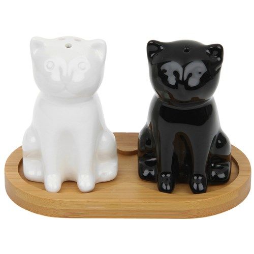 Cat Cruet Set on Bamboo Base