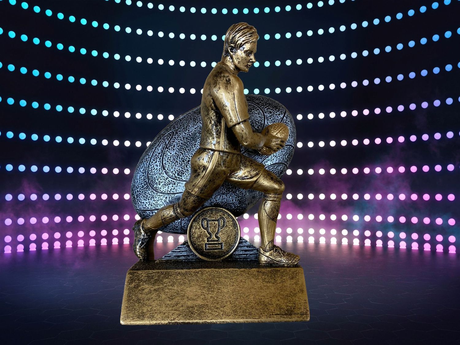 Rugby 3D male player with ball resin award