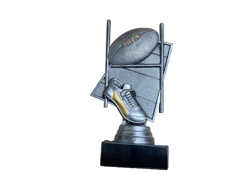 Rugby ball, posts and ball antique silver finish award