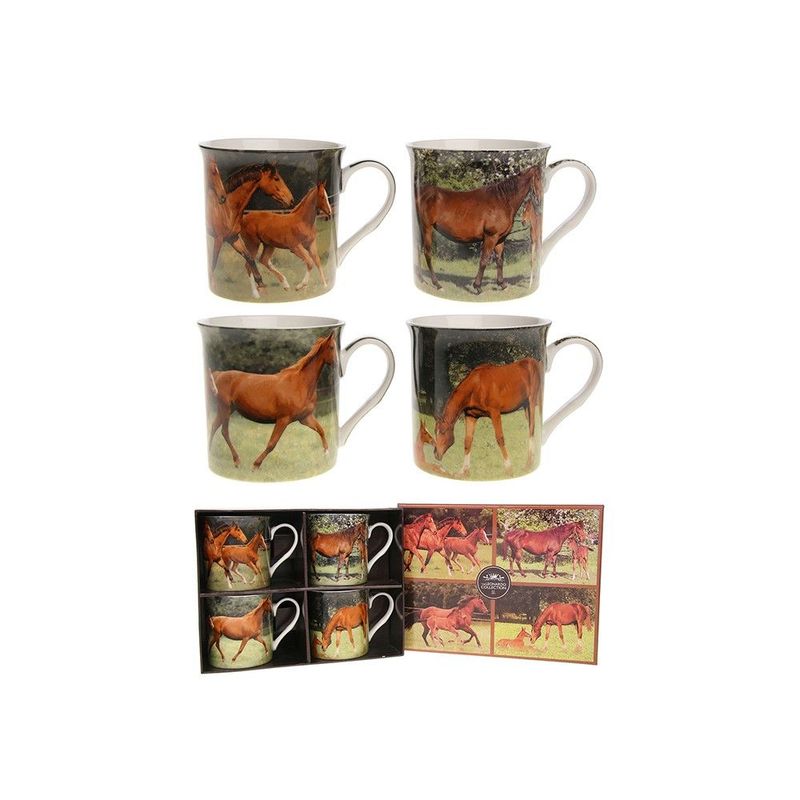 CHESTNUT HORSE AND FOAL MUGS x4