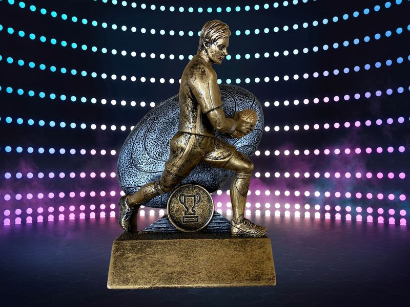 Rugby 3D male player with ball resin award